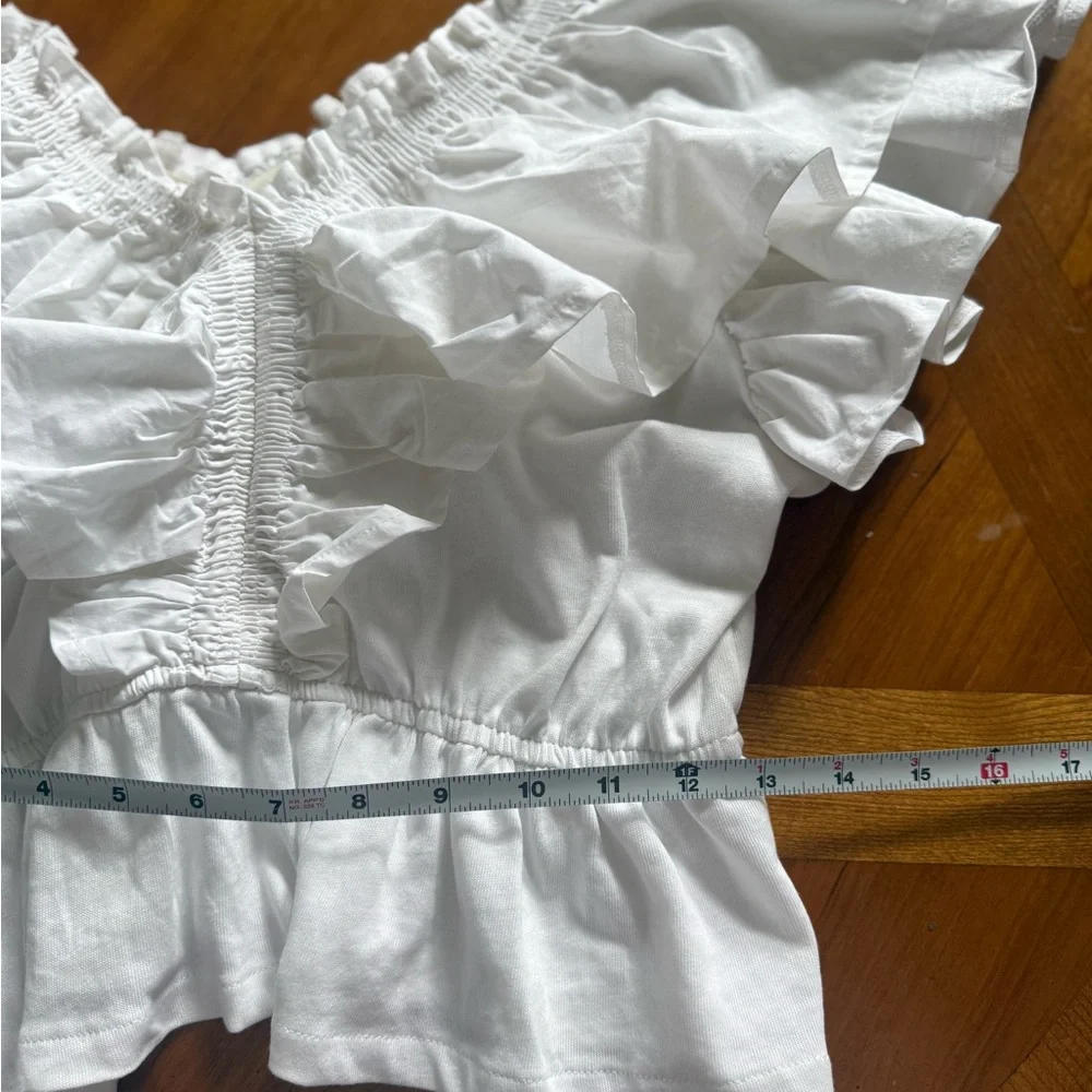 Zara White Off-Shoulder Ruffle Blouse, 100% cotton - Picture 9 of 9